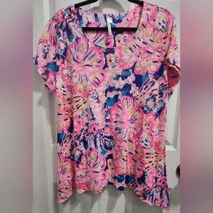 Lulu B vibrant floral pattern blouse women's size Large